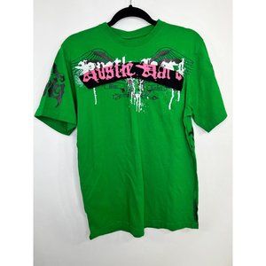 Black Label Hustle Harder Fight Club Green Mens Graphic  EMBROIDERED T-Shirt VTG